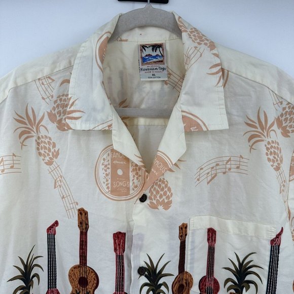 Vintage Hawaiian Togs Button Front Short Sleeve Shirt Size XL Guitars Pineapples - Picture 3 of 11